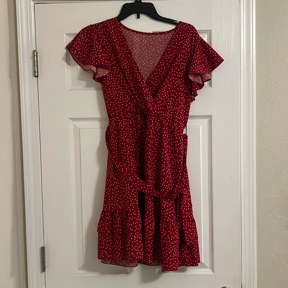 Floerns Women's Summer Polka Dots V Neck Ruffle Cap Sleeve A Line Mini Dress